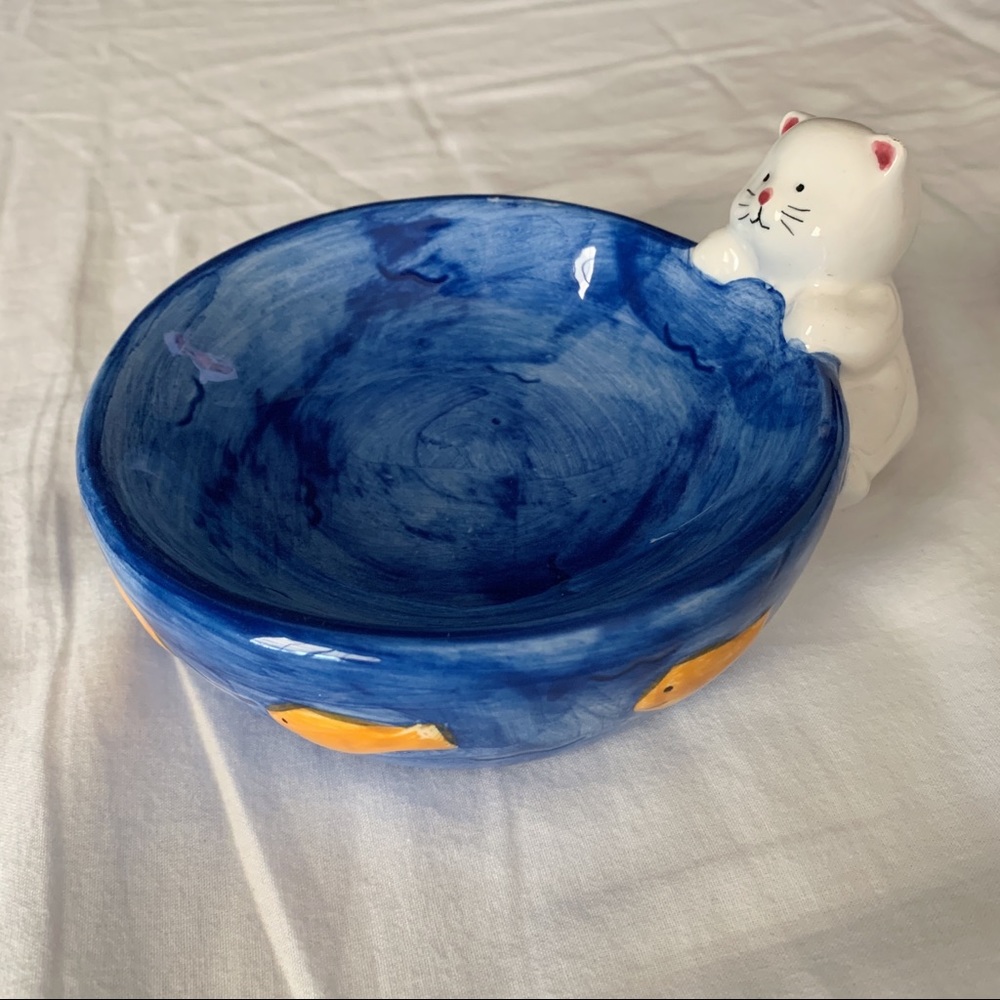 1996 Galerie Au Chocolat Blue Cat Ceramic Bowl - Picture 2 of 7
